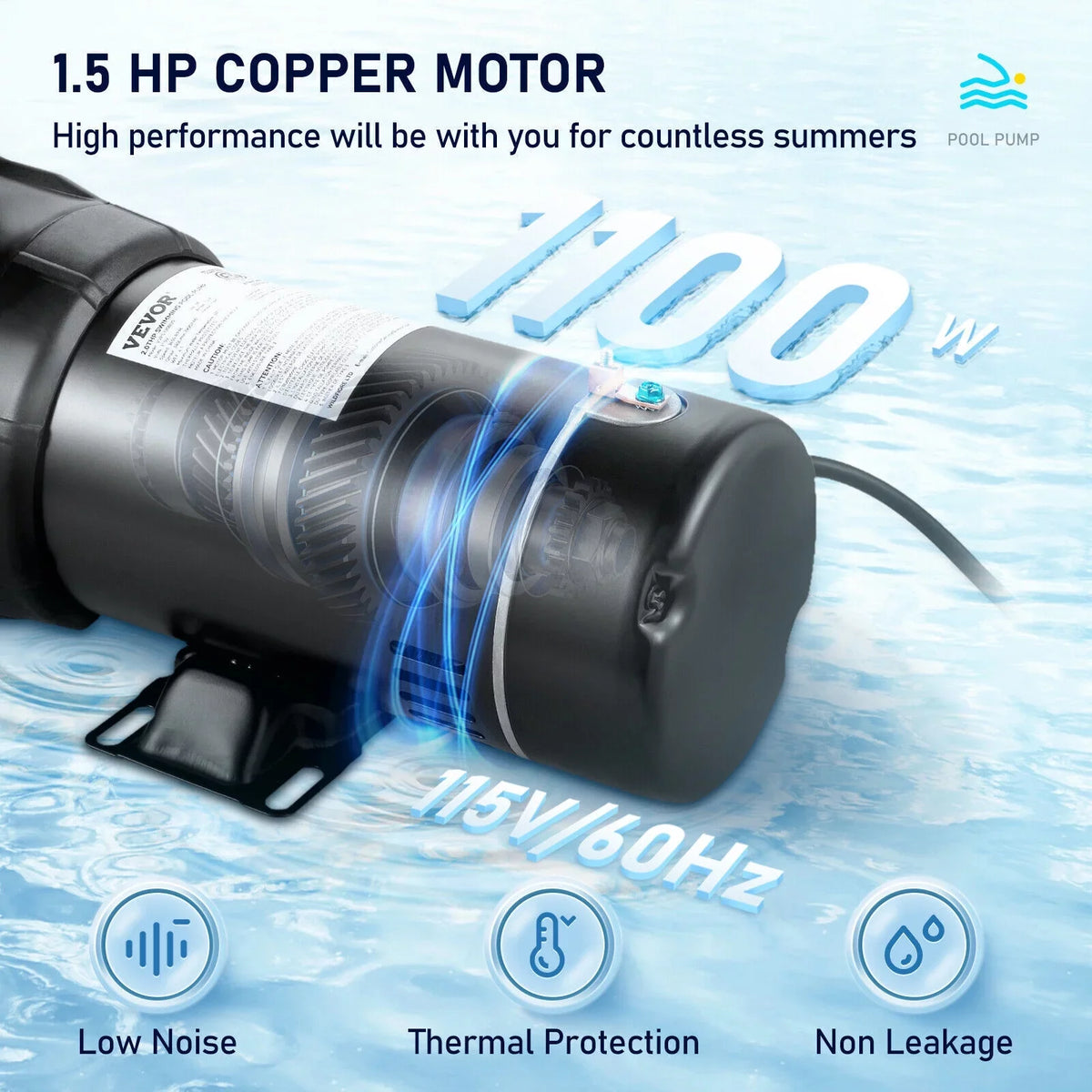 1.5HP 92GPM Above Ground  Swimming Pool Pump w/Strainer Filter 3450rpm 1100 W