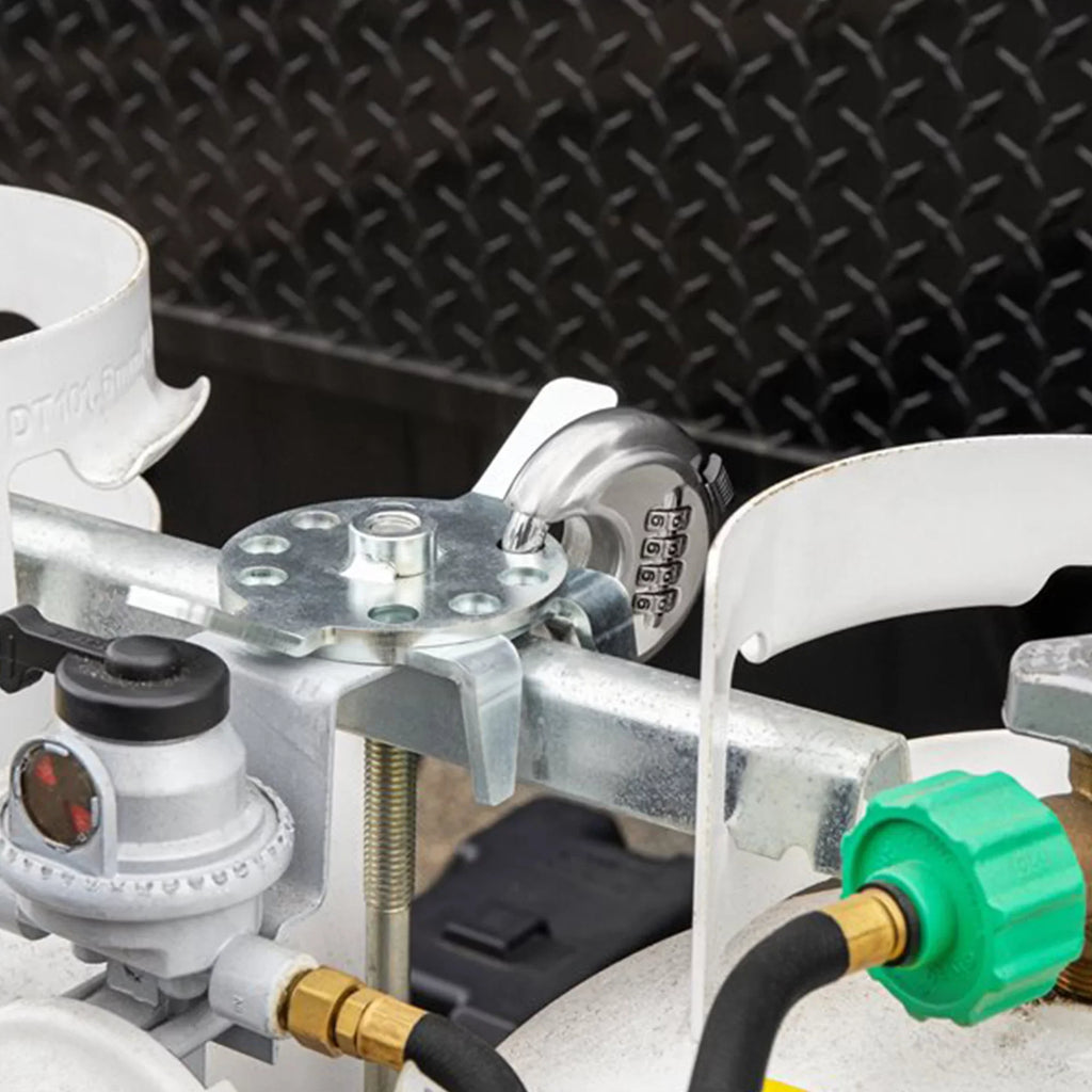 Camco Camper/ Double Propane Tank Locking Device | Features a Combination Lock for Keyless Access & Heavy-Duty Steel Design (40590)