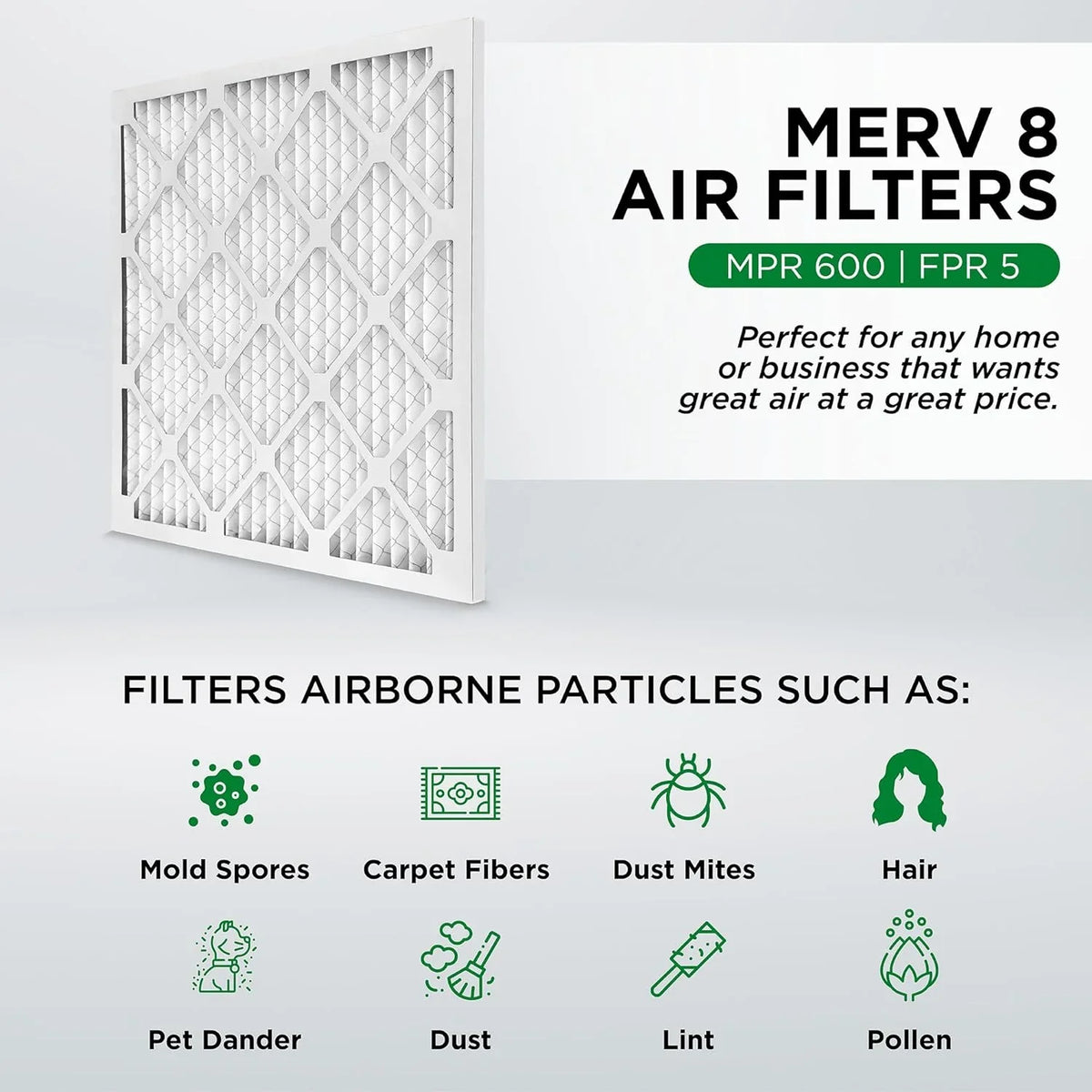 20X25x2  8 Pleated  Furne 2'' Air Filters By Pamlico. Case Of 12. Size: 19-1/2 X 24-1/2 X 1-3/4, White