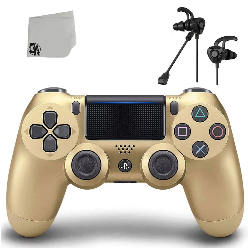 PlayStation 4 DualShock Wireless Controller Bundle - Gold Blue - With Earbuds Like New with