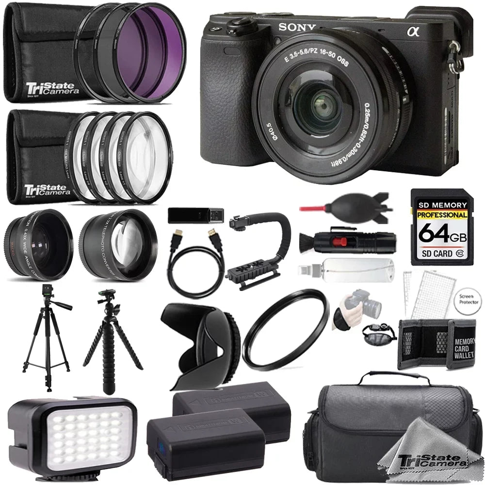 Sony Alpha a6400 Mirrorless Digital Camera with 16-50mm Lens + 64GB + Extra Battery+ 9  Filter-  Kit