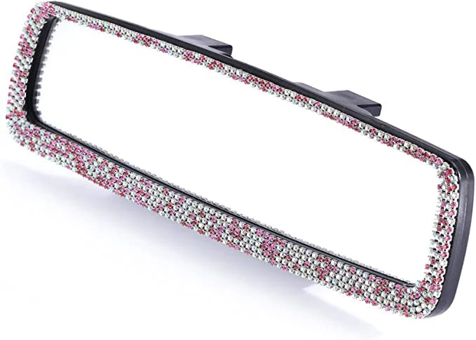 Bling Car Rearview Mirror, Car Bling Decorations Rear View Mirror with  Glass, Bling Car Interior Accessories for Women and Tee