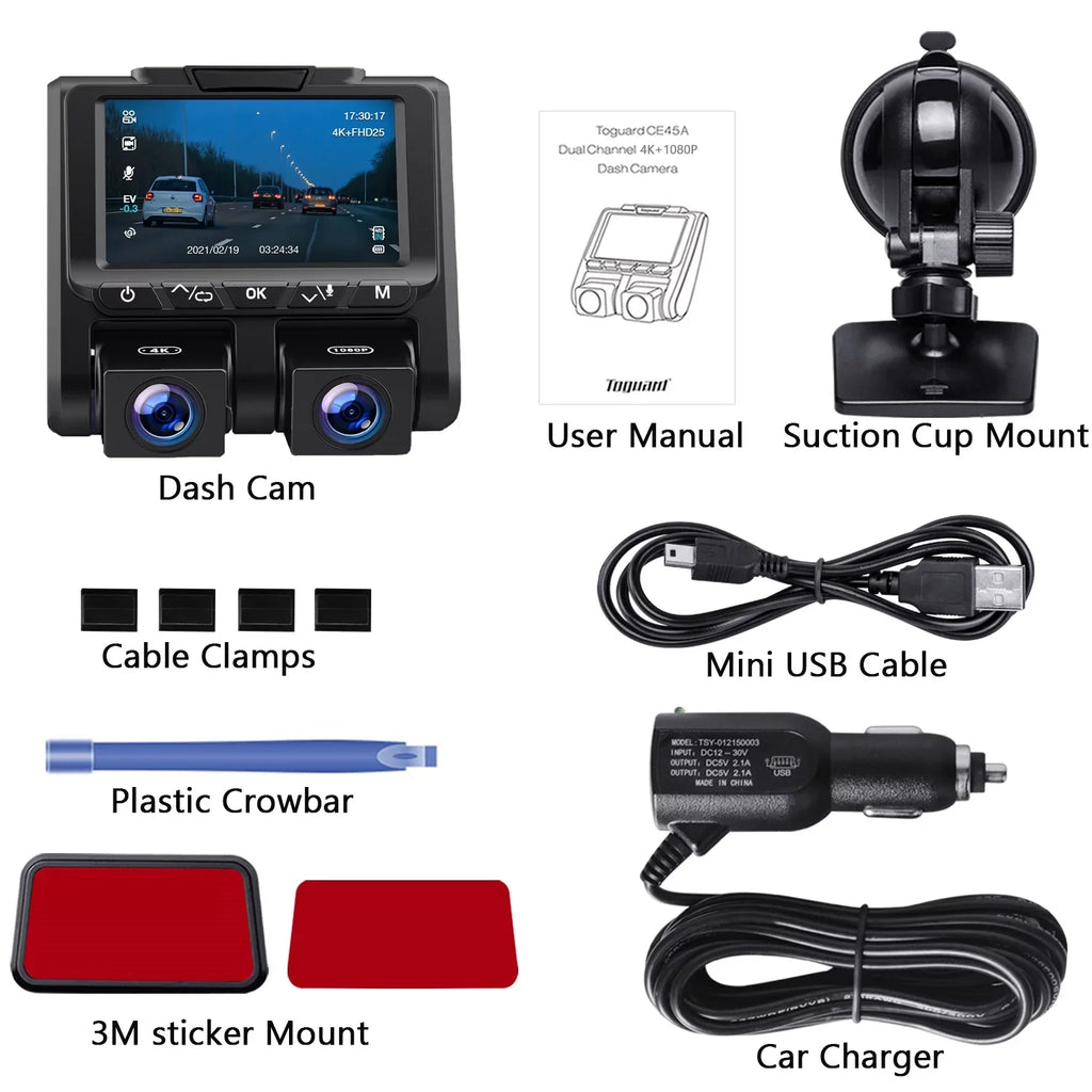 4K Dash Camera   4K+1080P Dash Cam Front and Inside 3"  Screen Car Camera Loop Recording Parking Mode G-Sensor
