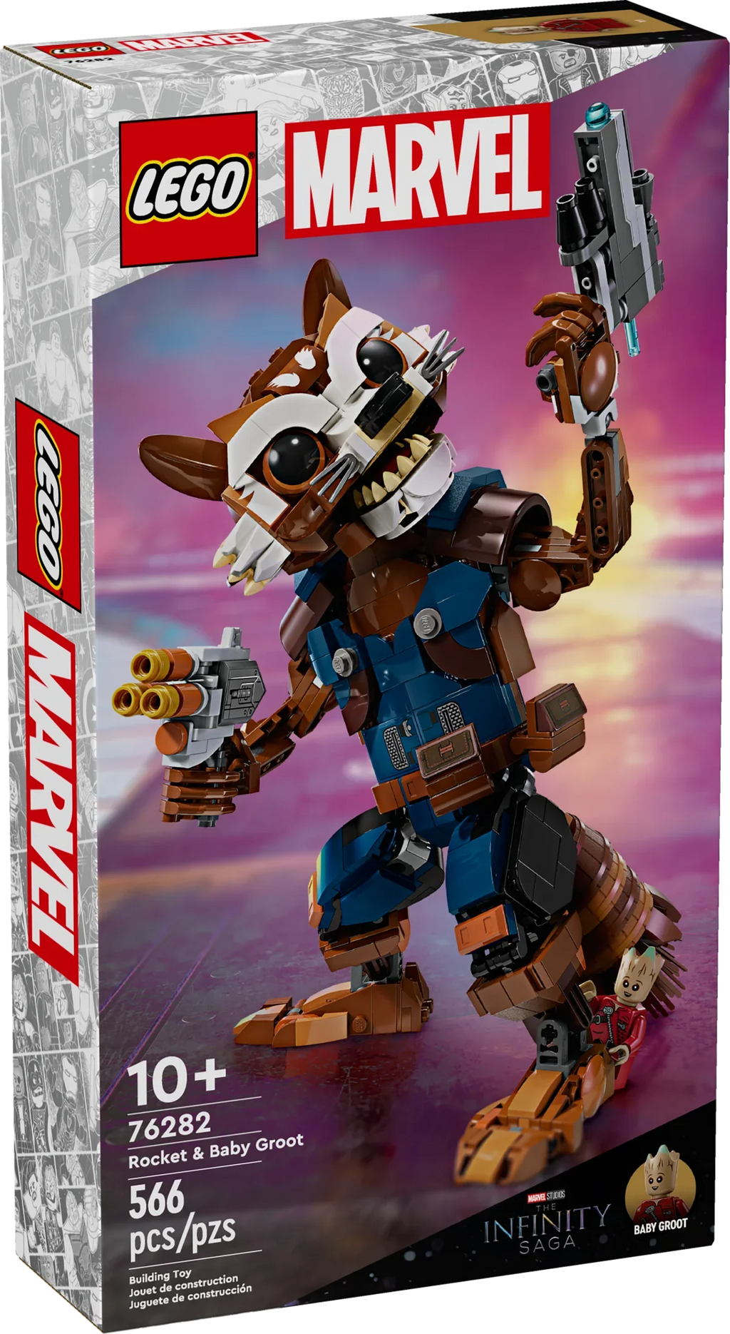 Marvel Rocket & Baby Groot Minifigure, Guardians of the Galaxy Inspired Marvel Toy for Kids, Buildable Marvel Action Figure for Play and Display, Gift for Boys and Girls Ages 10 and Up, 76282