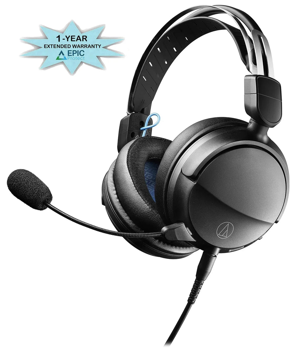 Audio Technica -GL3BK Closed-Back Wired Gaming Headset - Black/Blue with an Additional 1 Year Coverage by Epic Protect (2022)