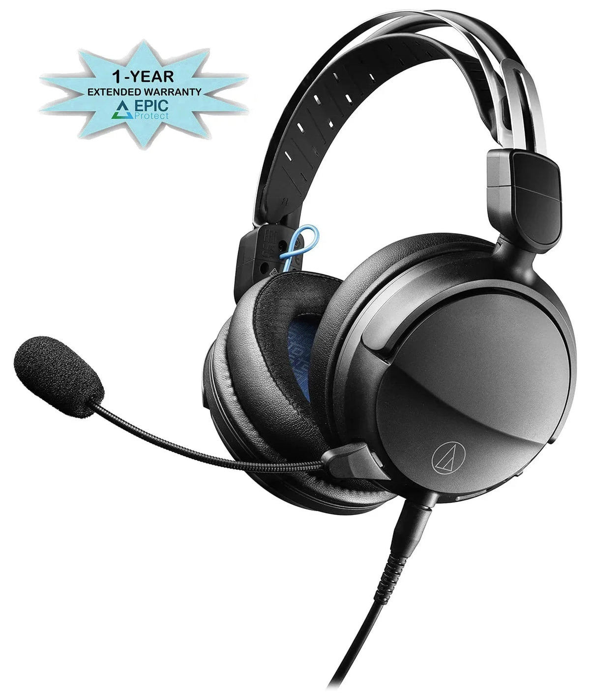 Audio Technica -GL3BK Closed-Back Wired Gaming Headset - Black/Blue with an Additional 1 Year Coverage by Epic Protect (2022)