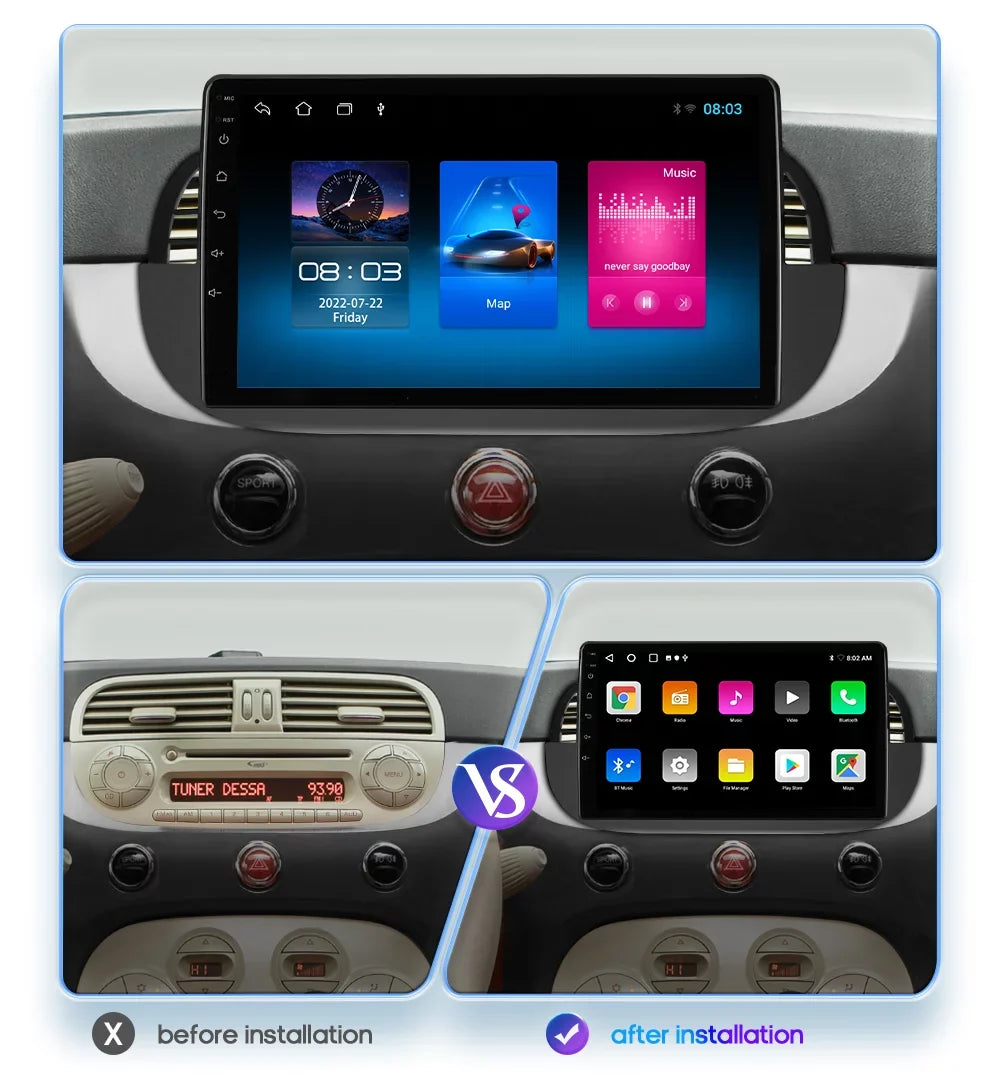 Android 12  Navigation Wifi 2+32GB  Carplay Car Stereo Radio Head Unit For Fiat 500 2007-2014