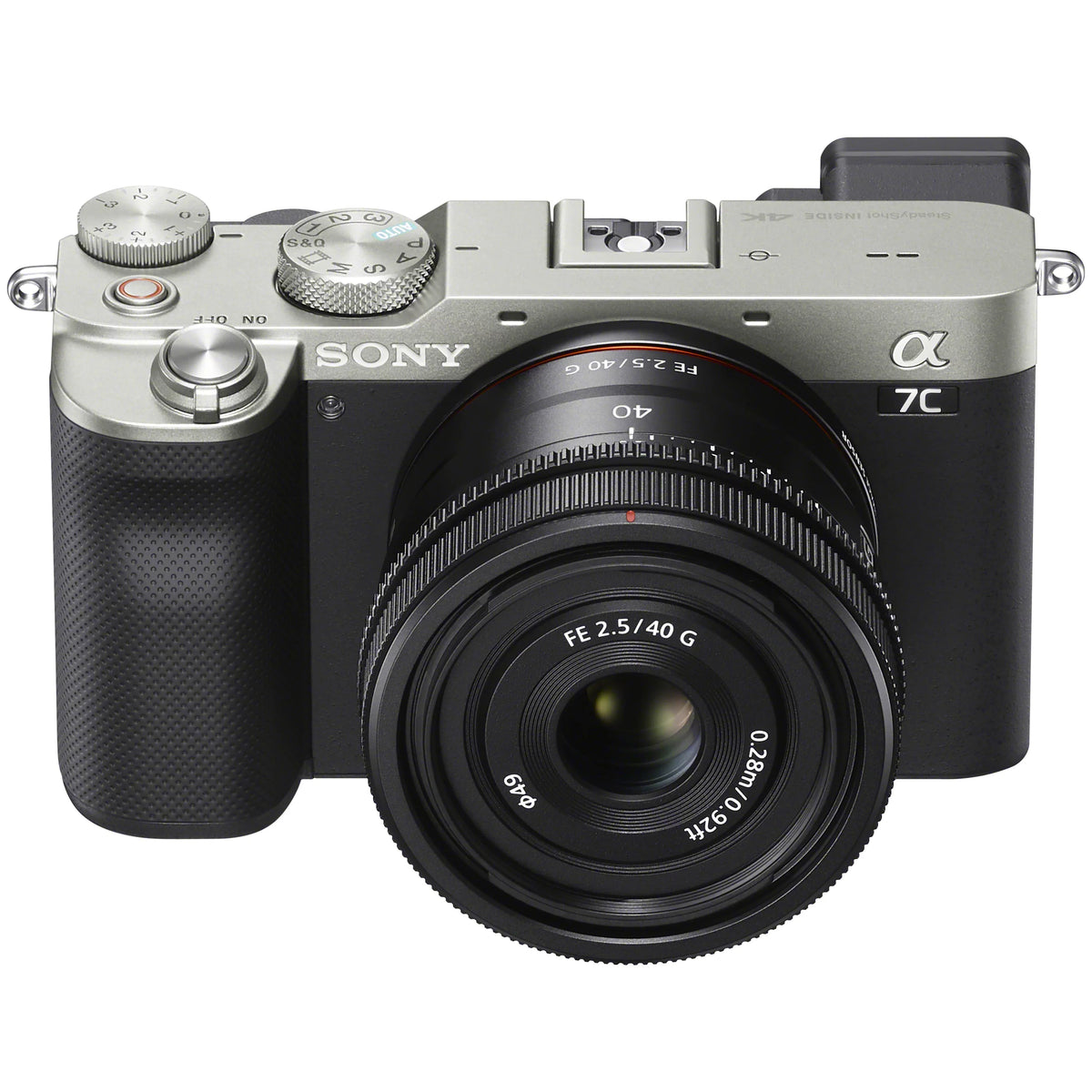 Sony a7C Mirrorless Full Frame Camera Body with Sony  40mm F2.5 G Compact Lens SEL40F25G Silver ILCE7C/S Bundle with Deco Gear Photography Backpack Case + Microphone +  + Monopod and Accessories