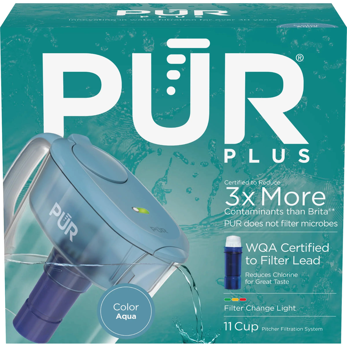 11-Cup Water Pitcher Filtration System, W 11.4" x H 10.4" x L 4.9", Aqua, PPT111G