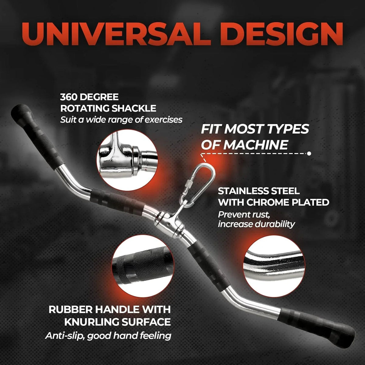 Yes4All Wide Grip  Pull Down Bar Attachments with Rubber Handles/Curl  Pulldown Attachment for Gym Equipment, Press Down Bar/Cable Attachment Rubber Handgrips