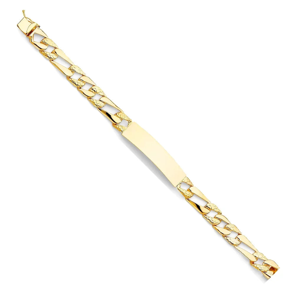 14k Yellow Gold Stamp Nugget Figaro Link  Bracelet - 8" | Elegant 14KY Gold Chain Bracelets for Women and Men| Weight 13.6 | Men’s Jewelry for Gift