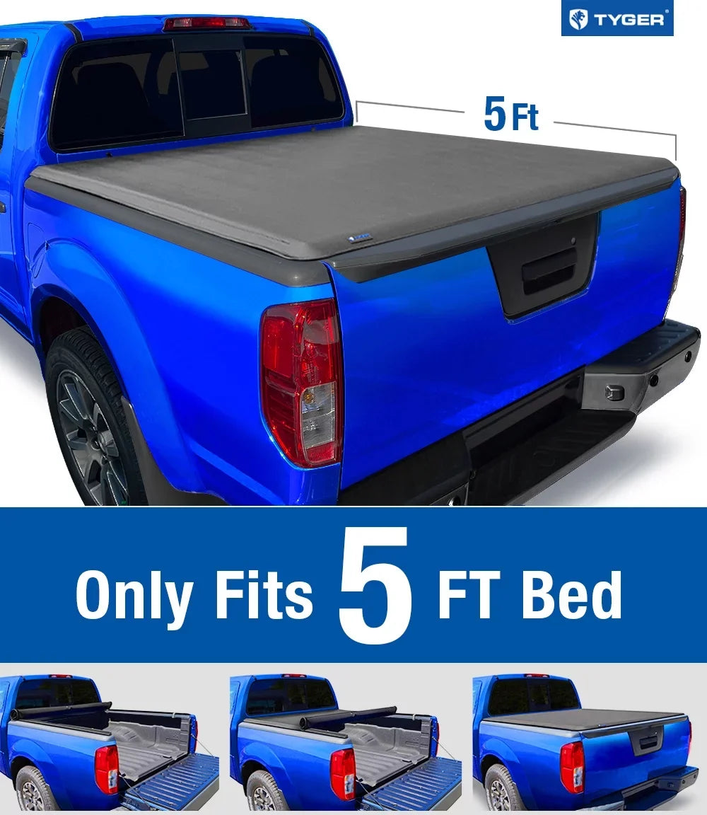 Tyger Auto T1 Soft Roll-up Truck Bed Tonneau Cover Compatible with 2022-2023 Nissan Frontier | 5' Bed | -BC1N9057 | Vinyl