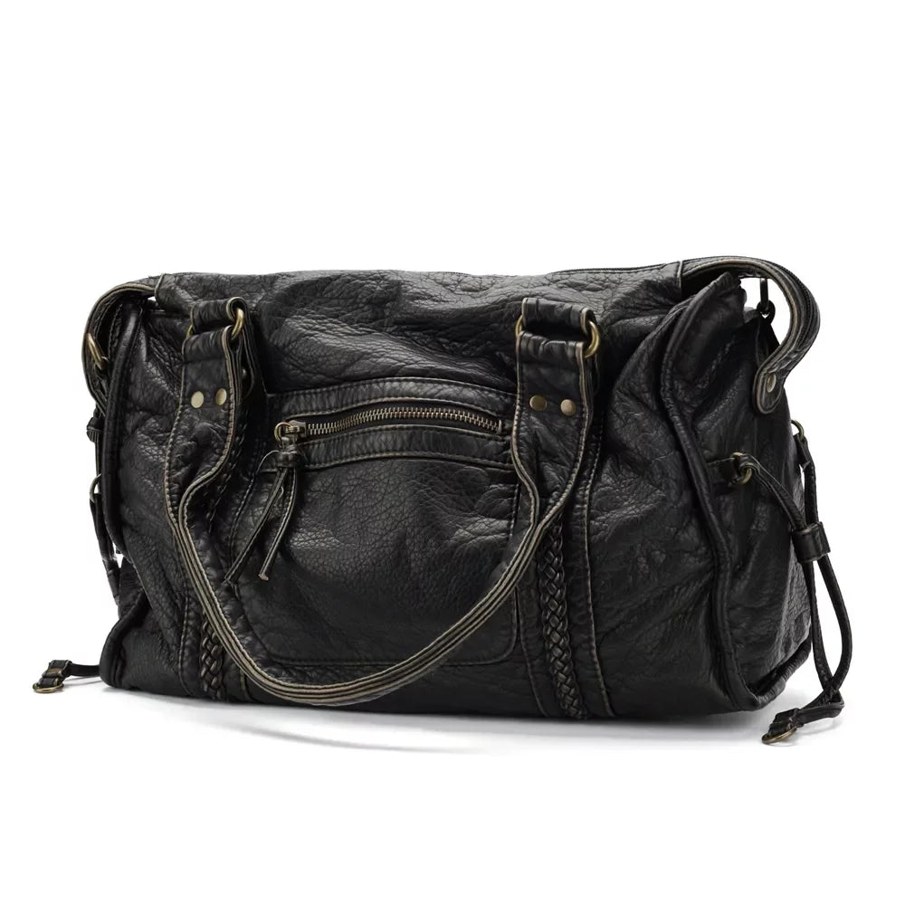 Large Capacity Women Handbag Vegan Leather Tote Bag Vintage Washed Leather Shoulder Bag Quality Bag for Women Office Bag Travel Bag
