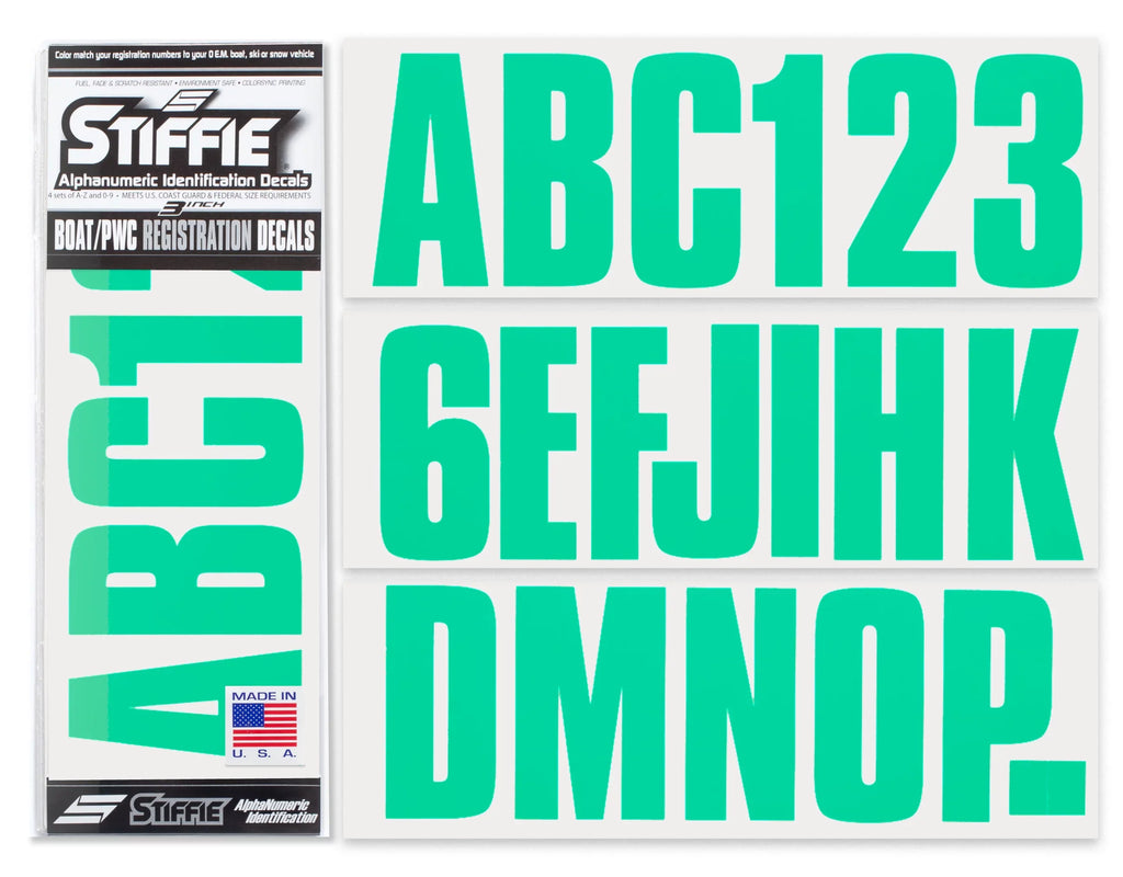 Uniline SeaFoam Green 3" Alpha-Numeric Identification Custom Kit Registration Numbers & Letters Marine Stickers Decals for Boats & Personal Watercraft