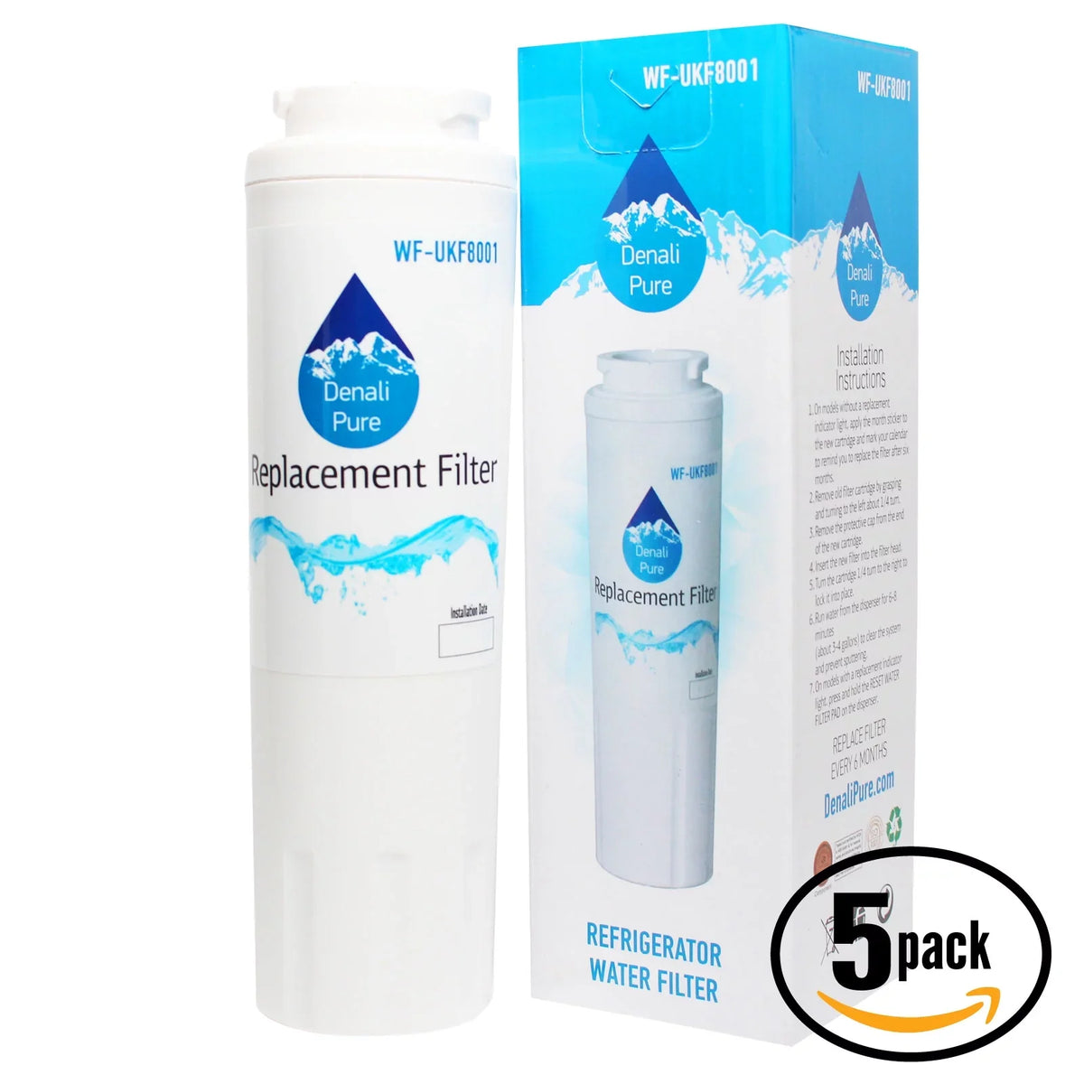 5-Pack Replacement for Amana ARS8267BB Refrigerator Water Filter - Compatible with Amana UKF8001AXX Fridge Water Filter Cartridge - Denali Pure Brand