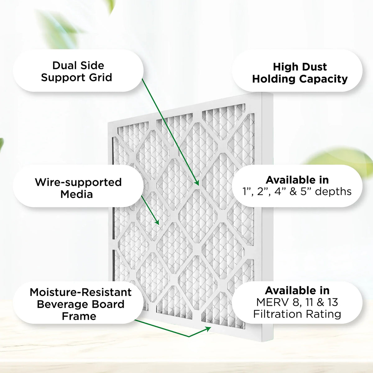 14x25x1  11,  1000 Pleated  Furnace 1" Air Filters by Pamlico. Case of 12. Actual Size: 13-1/2 x 24-1/2 x 3/4
