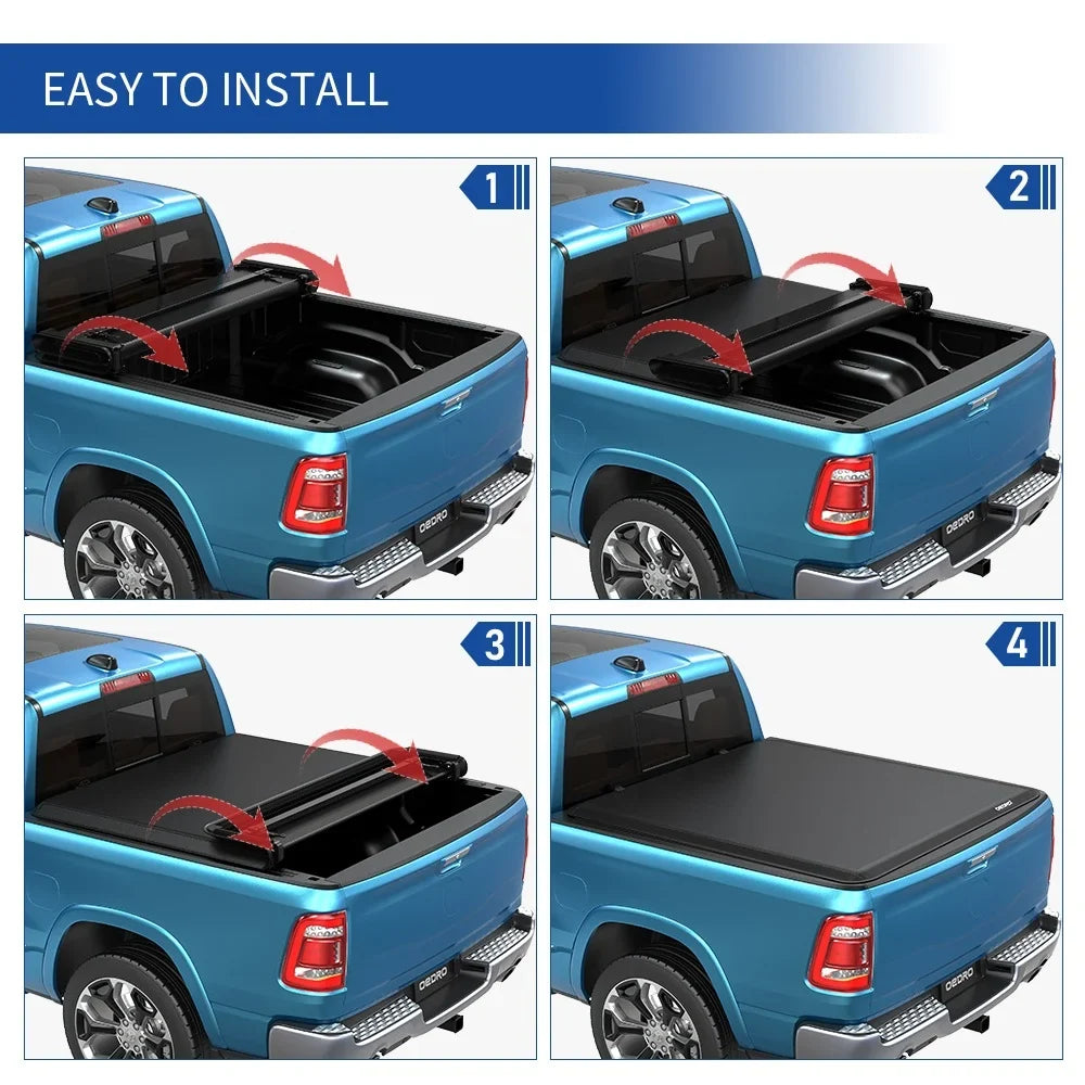 Ledkingdomus 5.6ft Soft Quad Fold Tonneau Cover Four Fold Truck Bed Covers for 2009-2023 Dodge Ram 1500