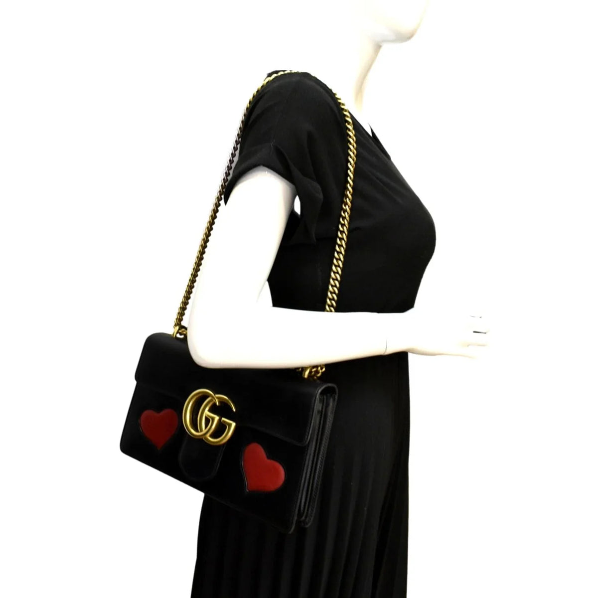 Pre-owned  Knight Malaga Kid Heart Medium Leather Crossbody Bag Black 431777