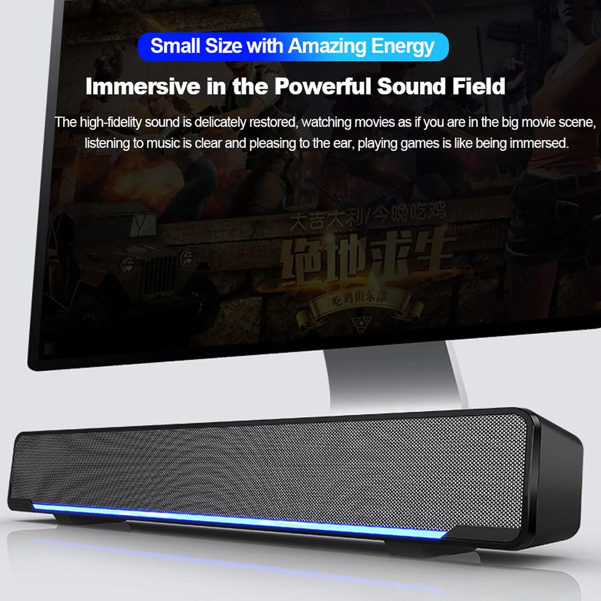 Andoer V-196  Wired Computer Speaker Bar Stereo Subwoofer Powerful  Player Bass Surround Sound Box 3.5mm Audio Input for  Laptop Smartphone Tablet MP3 MP4