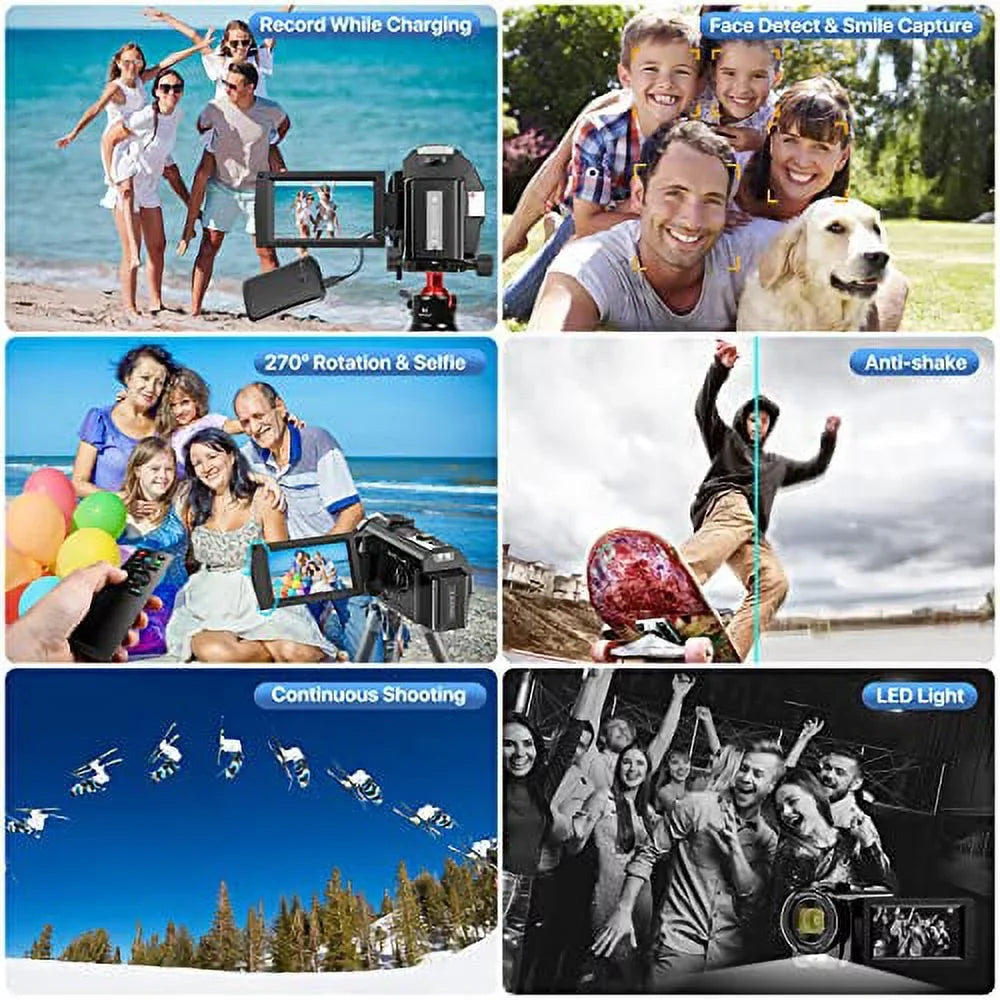 Video Camera Camcorder WiFi  Night Vision  1080P 30FPS YouTube Vlogging Camera Recorder 26MP 3.0'' Touch Screen 16X Digital Zoom Camcorder with Microphone,Remote and 2 Batteries