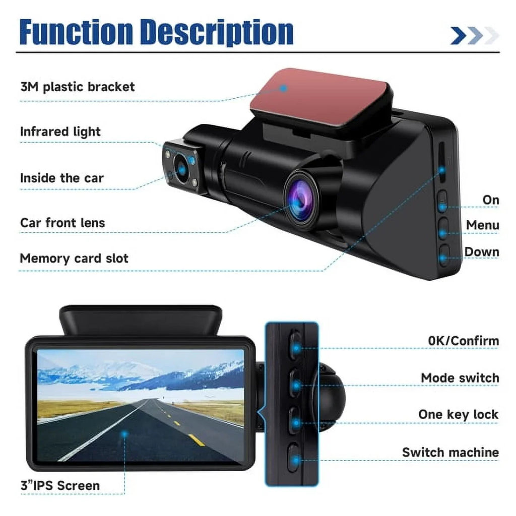 1080P Dash Cam Night Vision Dash Camera Front and Rear 170° Wide Angle Loop Recordin G-Sensor