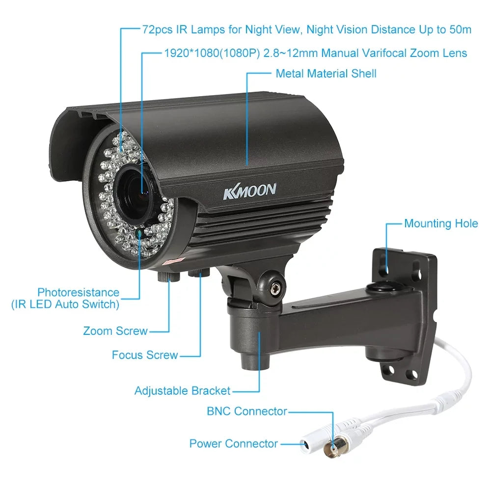 Andoer 1080P   Analog Camera, Manual Zoom Varifocal Lens, Night Vision, Weatherproof Indoor,  System, 1/3”  2.0MP