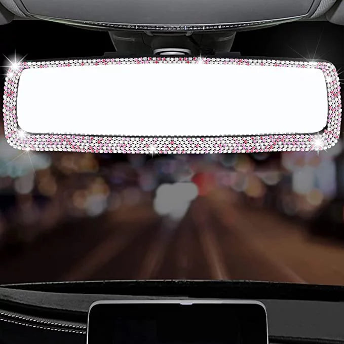 Bling Car Rearview Mirror, Car Bling Decorations Rear View Mirror with  Glass, Bling Car Interior Accessories for Women and Tee