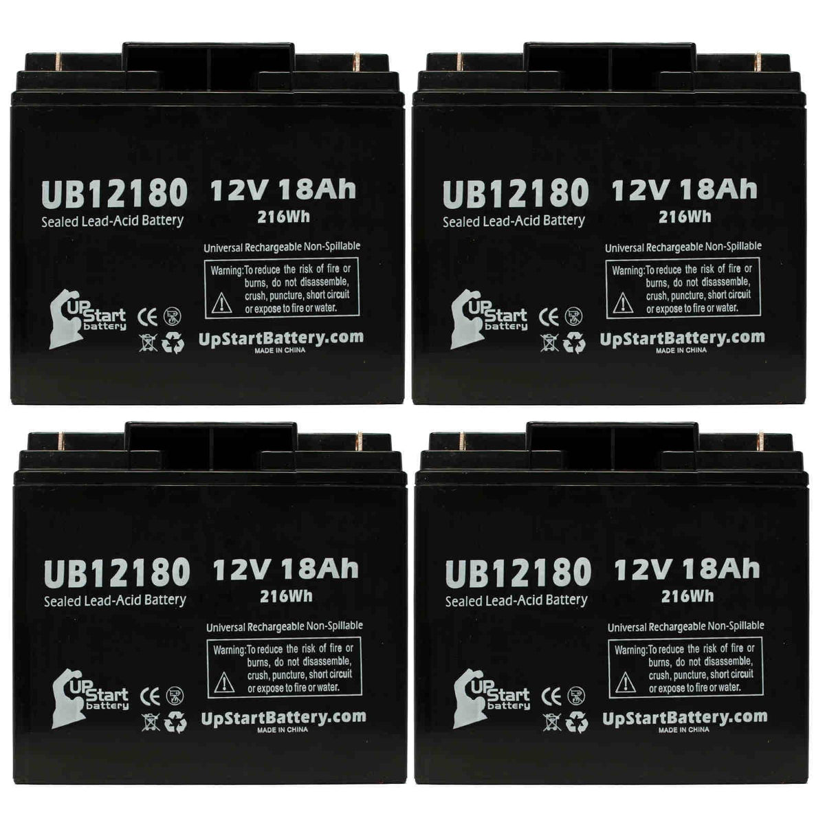 4x Pack - Compatible     GP12150F Battery - Replacement UB12180 Universal Sealed Lead Acid Battery (12V, 18Ah, 18000mAh, T4 Terminal, , )