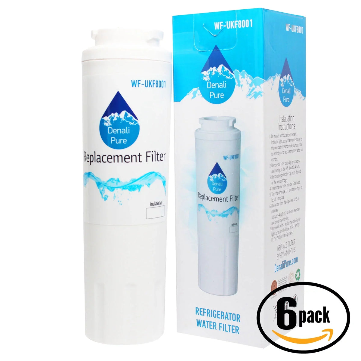 6-Pack Replacement for Whirlpool GX5SHTXTT Refrigerator Water Filter - Compatible with Whirlpool 4396395 Fridge Water Filter Cartridge - Denali Pure Brand