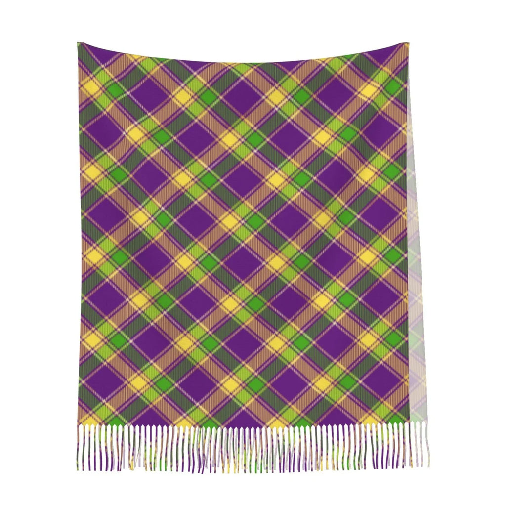 Bingfone Soft Cashmere Feel Scarf For Women Elegant Art Print Winter Warm Scarves Large Shawl Wrap Gifts- Mardi Gras Plaid