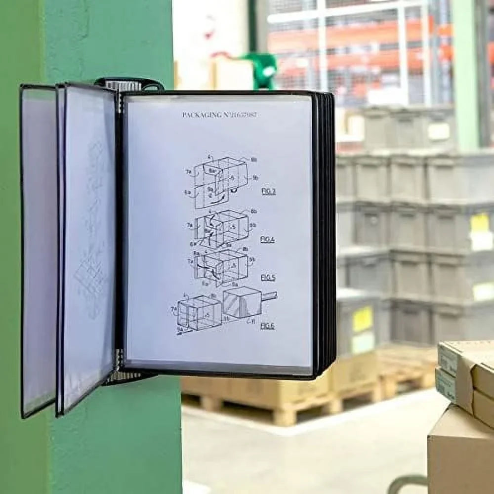 Djois Wall Mounted Reference And Display System, 10 Universal-Size Pockets, Double-Sided Viewing, Black Outer Frame, Professional  Series Model (TP920307)