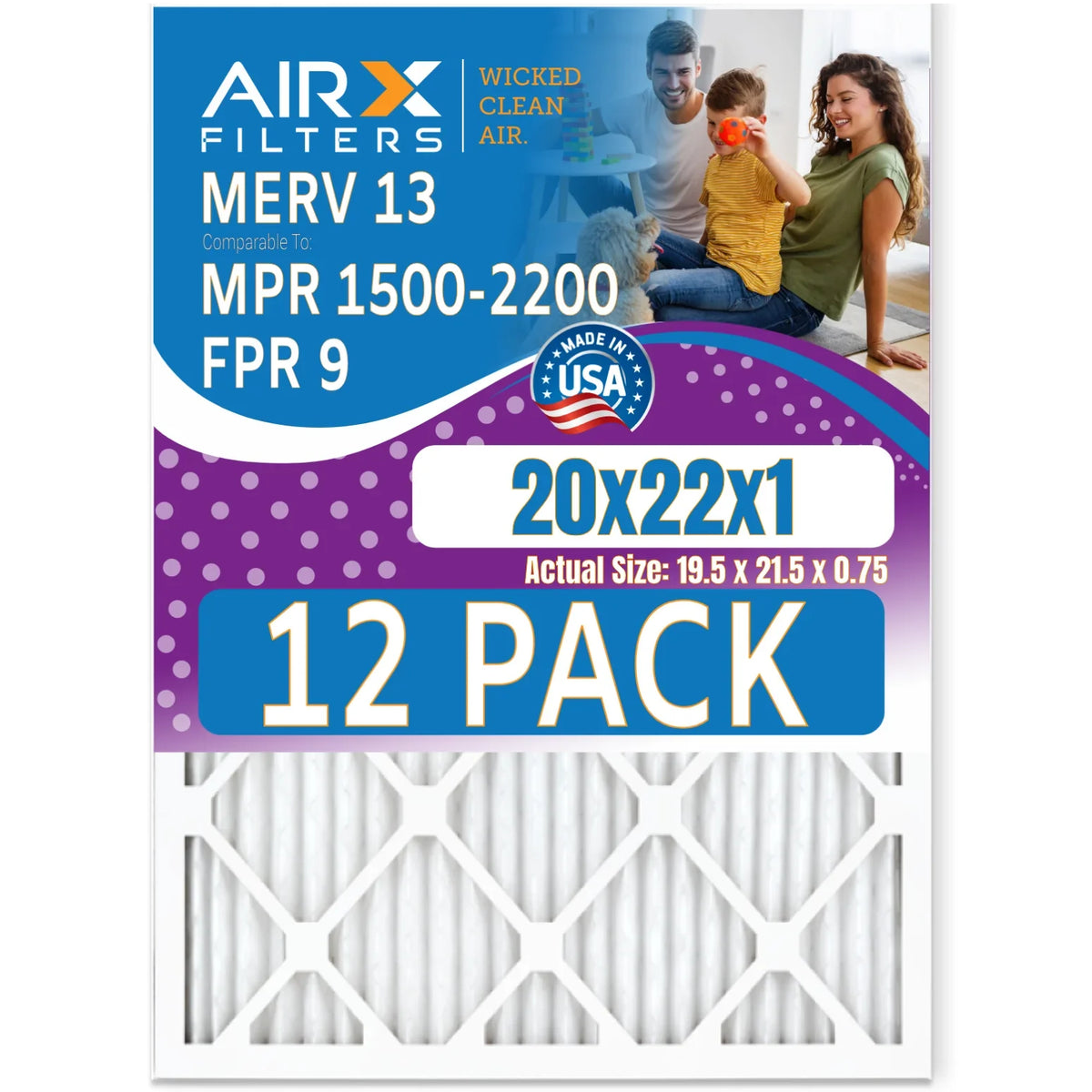 20x22x1 Air Filter  13 Rating, 12 Pack of Furnace Filters Comparable to  1500 - 2200 &  9 - Made in  by     .