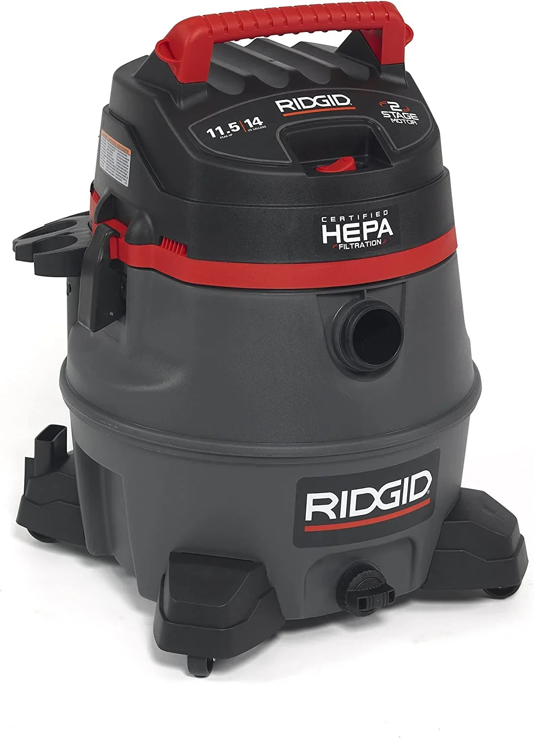 50368 RV2400HF Wet Dry Vacuum, 14-Gallon Shop Vacuum with Certified  Filtration, 2-Stage 11.5A Motor, Casters, Pro Hose, Drain, Blower Port