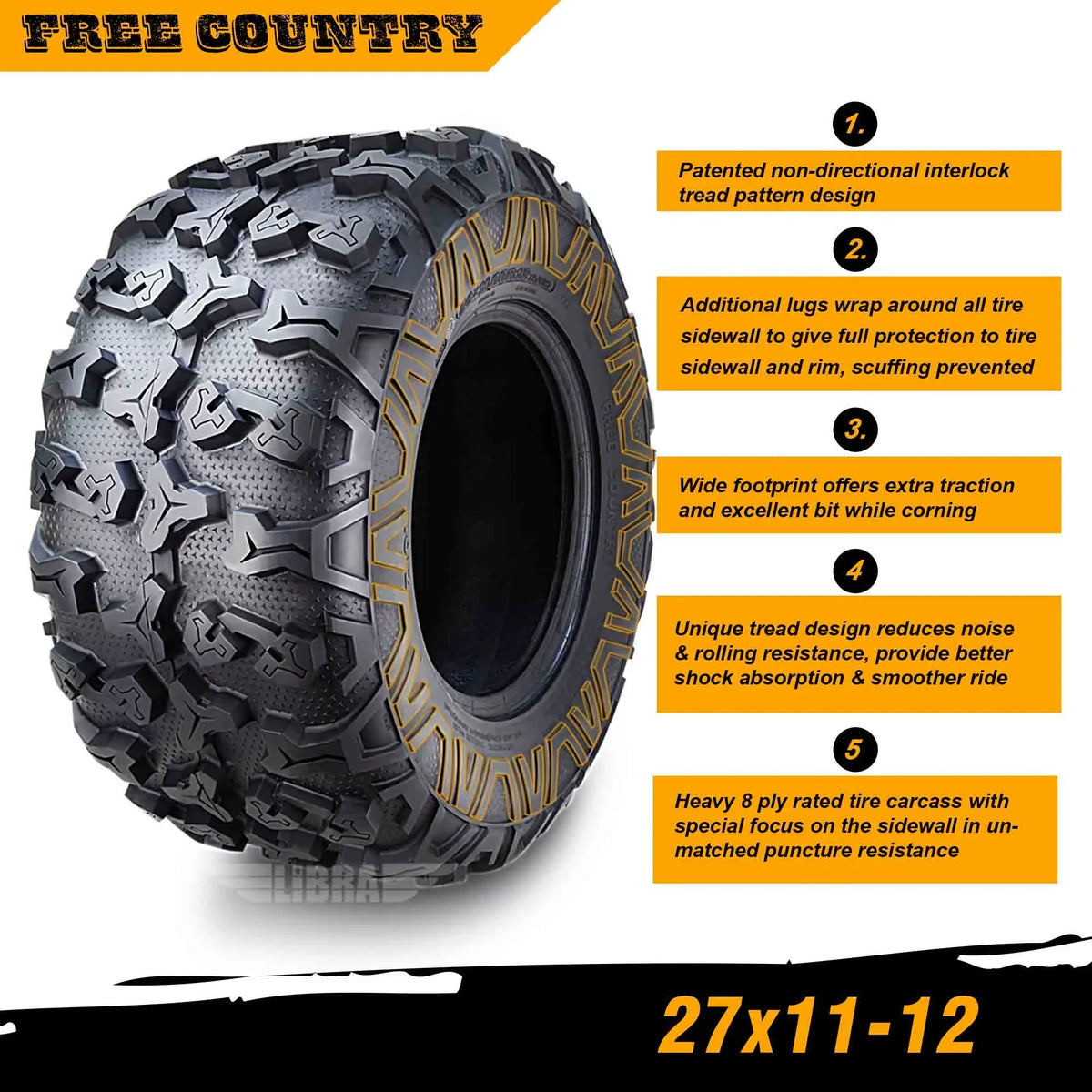 (2) Premium   8PR / Tires 27x11x12 fit 16-20 Honda  1000 Base/ Rear