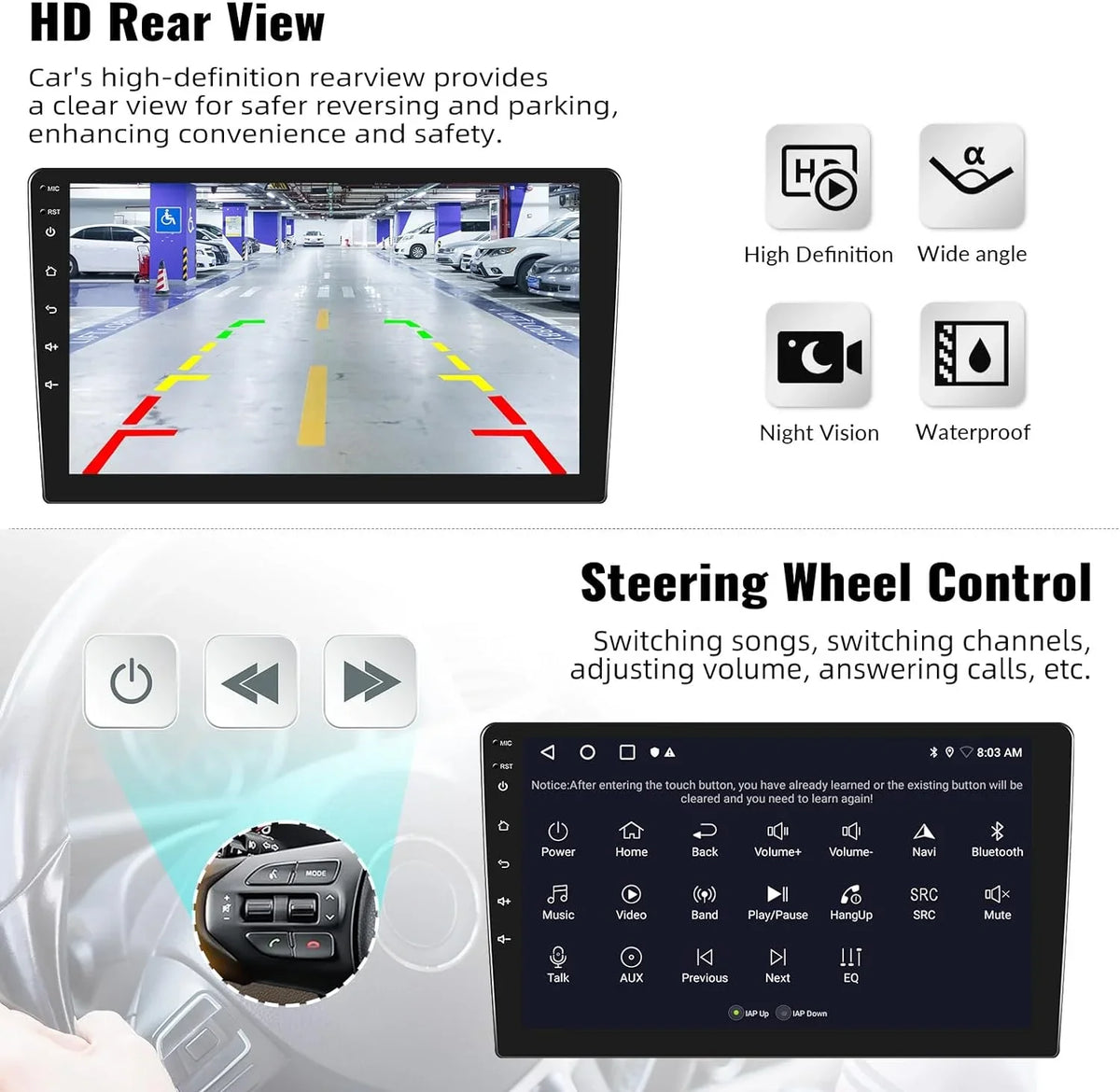 1G+32G Android Single Din Car Stereo with  Navigation Rimoody 10.1'' Touch Screen Car Radio with Bluetooth WiFi  Mirror Link  Head Unit + Backup Camera