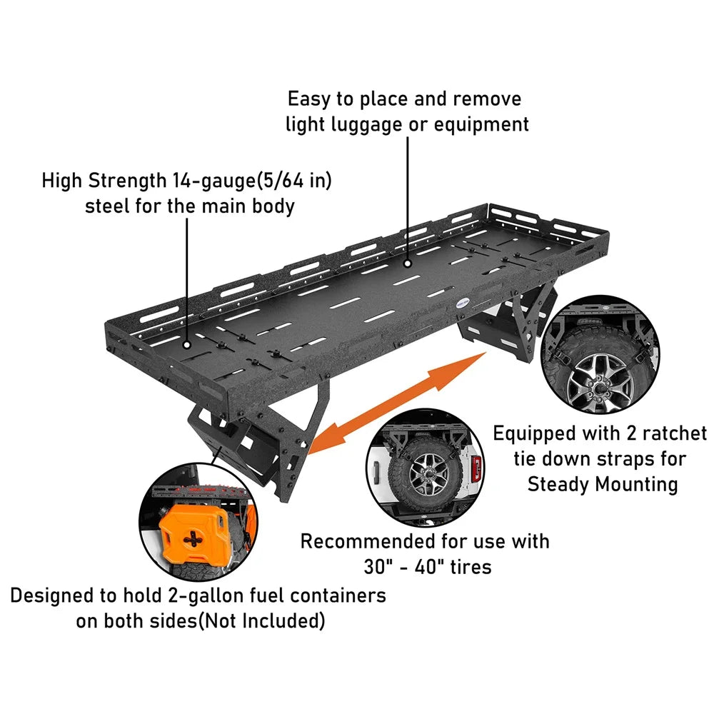 Hooke Road Spare Tire Utility Basket Fit 1976-2024 Jeep Wrangler     Ford Bronco