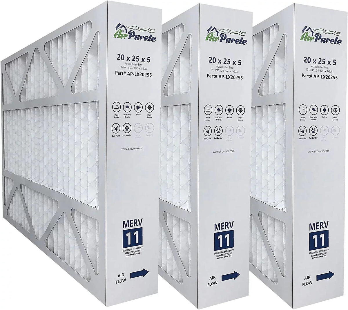 AirPurete Furnace Filters -LX20255 | Actual size : 19-3/4" x 24-3/4" x 4-3/8" | Nominal size : 20x25x5 |   3  | Replacement for Lennox X6673, X6675, 19L17