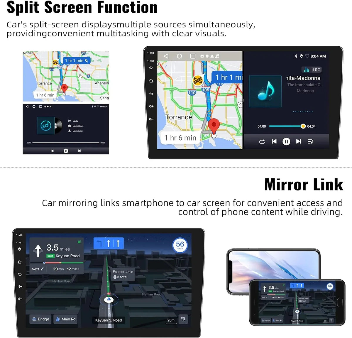1G+32G Android Single Din Car Stereo with  Navigation Rimoody 10.1'' Touch Screen Car Radio with Bluetooth WiFi  Mirror Link  Head Unit + Backup Camera