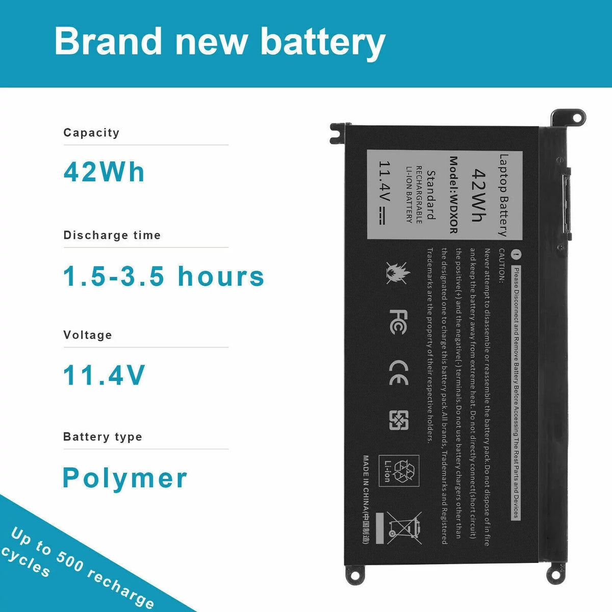 42Wh Battery For  Inspiron 15 5567 5568 13 5368 7368 7569 WDX0R  FC92N