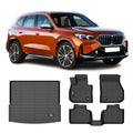Ikon Motorsports 3D  Floor Mats + Trunk Mat Compatible with 2023-2024  X1 U11 Black All Weather Waterproof Anti-Slip Floor Liners Full Set Car Interior Accessories Rear Trunk Tray Cargo Mats 4PC