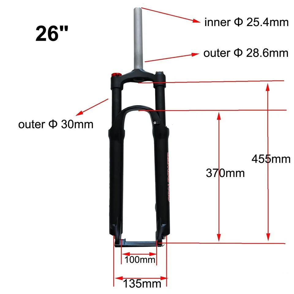 26"  Bicycle Suspension Fork & Headset, Manual Lockout Aluminum Bike Fork
