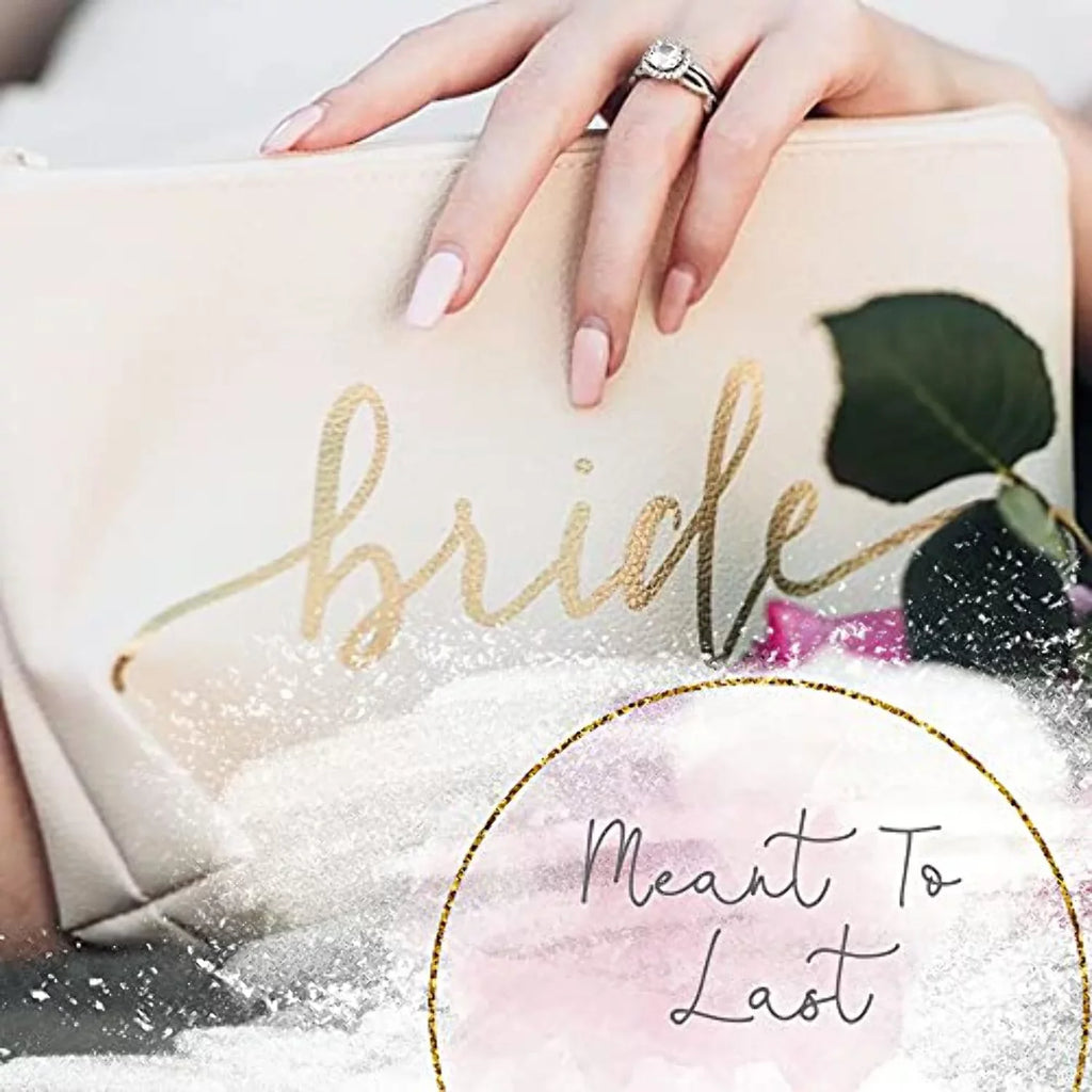 11 Piece Set of Cream Beige Faux Leather Bride and Bridal Party Leather Makeup Bags for Bachelorette Parties, Weddings, and Bridal Showers