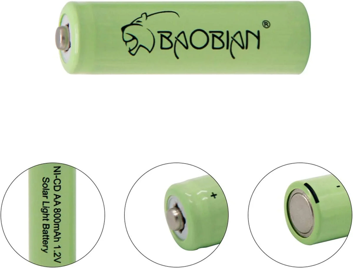 NiCd 800mAh 1.2V Rechargeable Batteries for Outdoor Solar Garden Lights, Remotes, Mice Solar Light Batteries (8 )