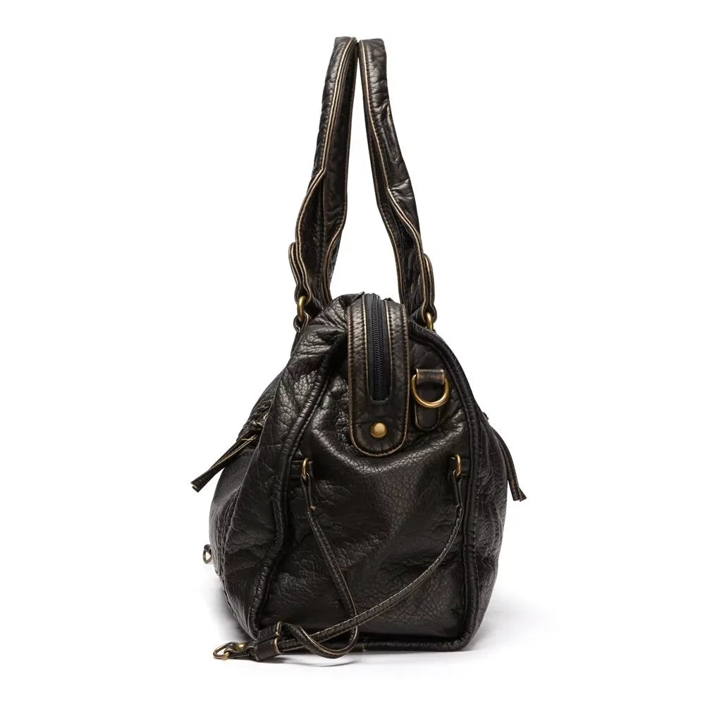 Large Capacity Women Handbag Vegan Leather Tote Bag Vintage Washed Leather Shoulder Bag Quality Bag for Women Office Bag Travel Bag