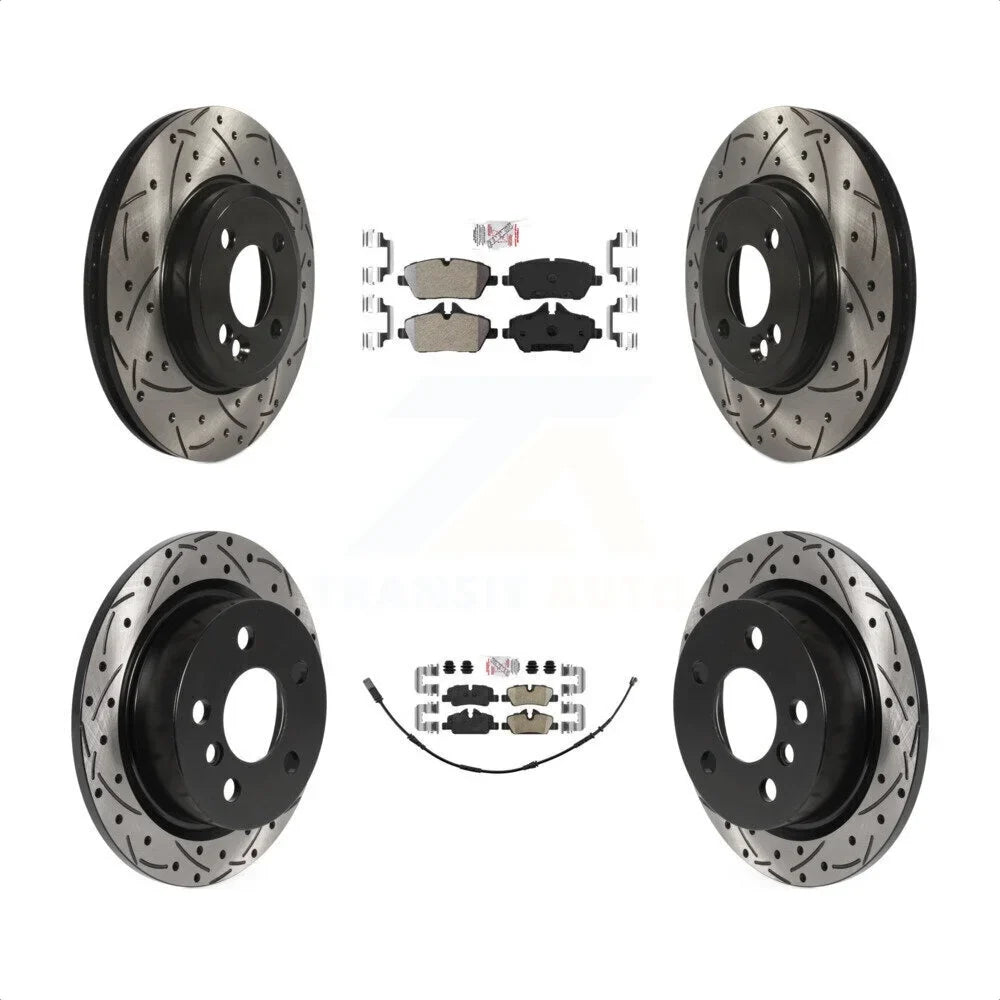 Transit Auto - Front Semi-Metallic Rear Ceramic Pads And Coated Drilled Slotted Disc Brake Rotors Kit For 2015 Mini Cooper 2.0L 1.5L With 280mm Diameter Rotor -100734