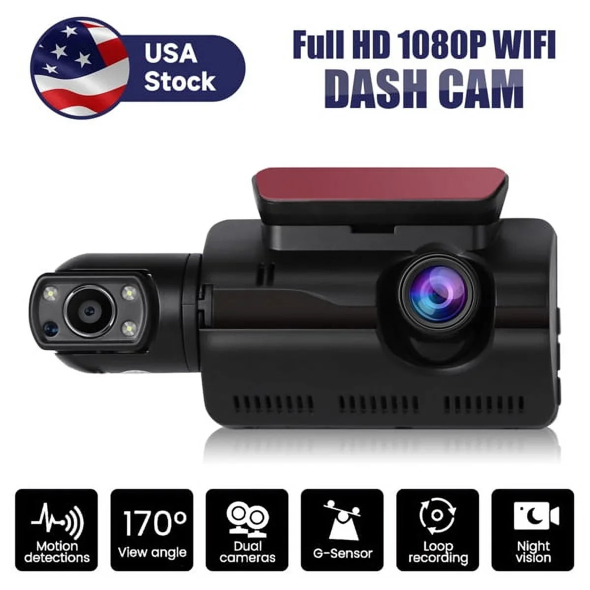 1080P Dash Cam Night Vision Dash Camera Front and Rear 170° Wide Angle Loop Recordin G-Sensor