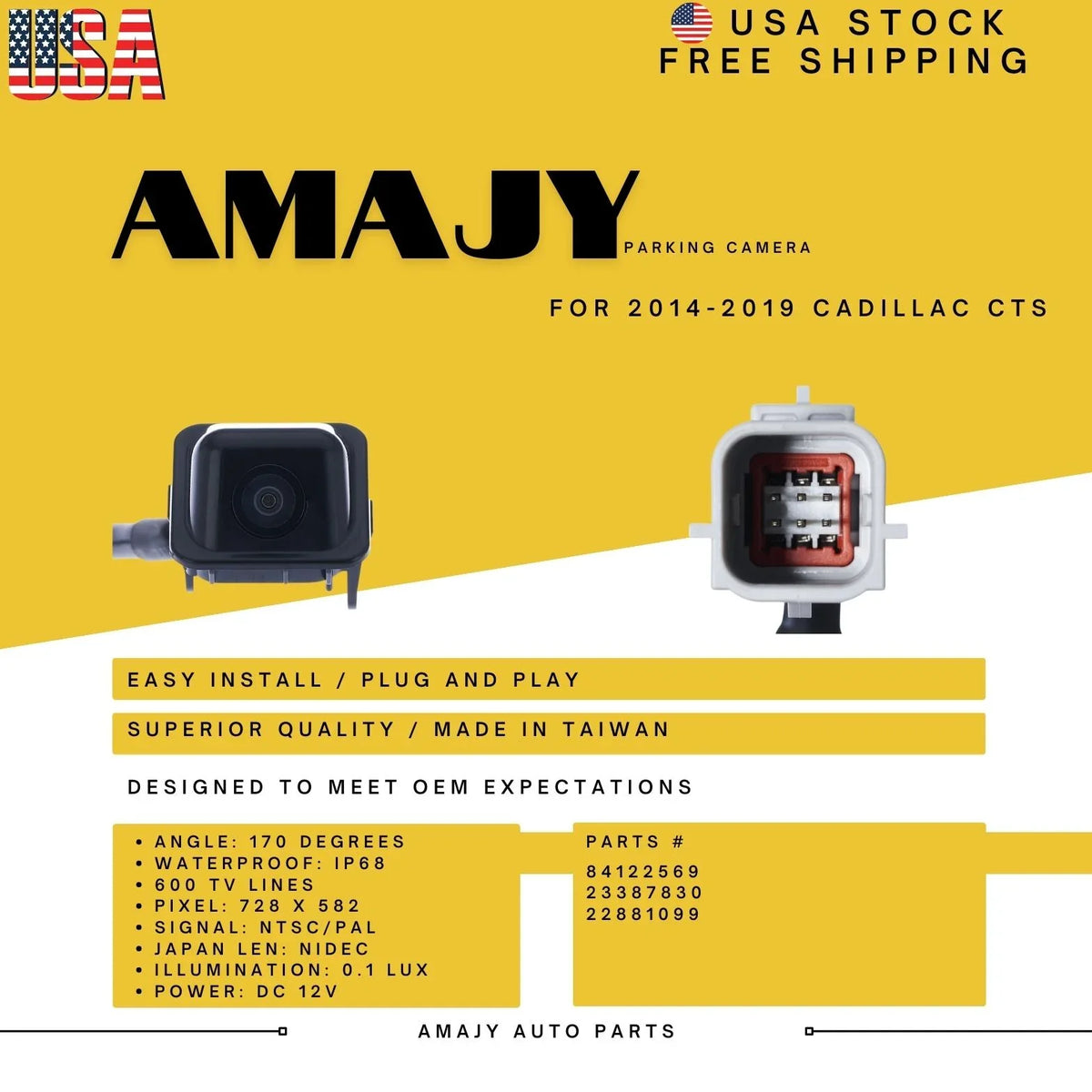 Backup Camera Replaces for 14-19 Cadillac  84122569 23387830 22881099