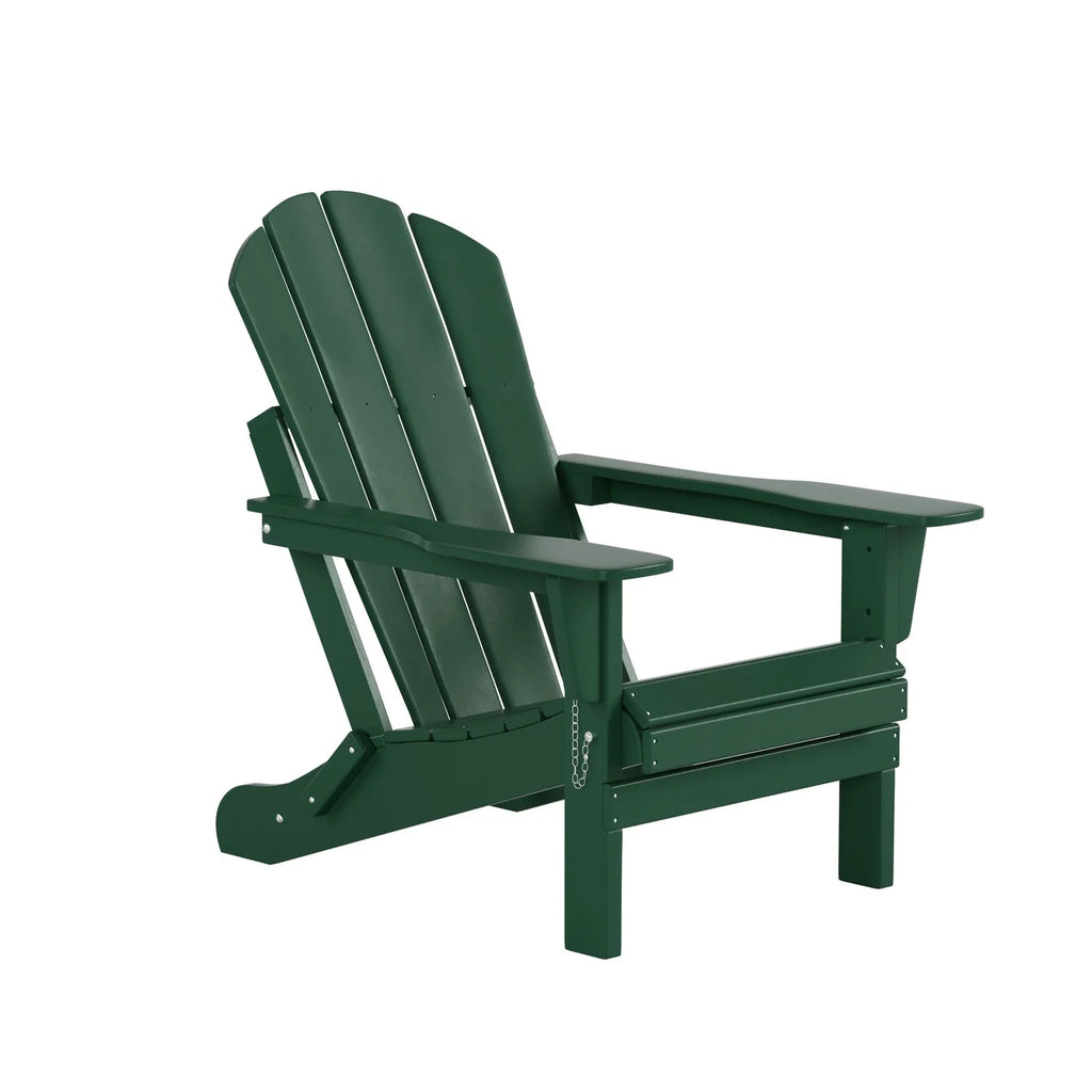 Classic Outdoor Patio Folding Poly Adirondack Chairs (Set of 4), Dark Green