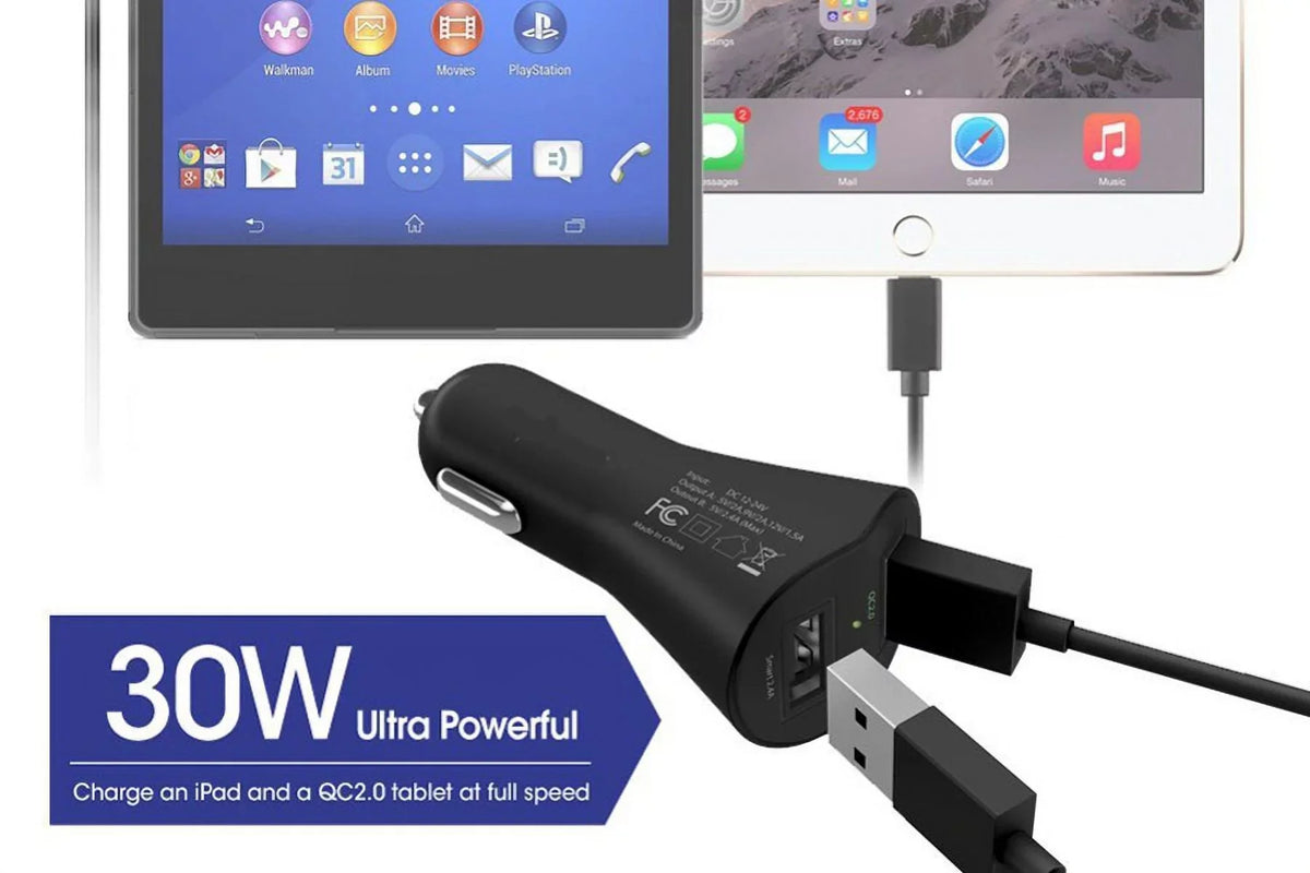 2-Port  30W Fast Car Charger w Charger Cord Type-C 6ft  Cable X4Y for Samsung Galaxy S10 Plus S8 active 5G Note 9 8 10 Plus A9 A50 A20 A10e - Sonim XP8 XP3 - Sony Xperia XZs XZ3 XZ1 XA1