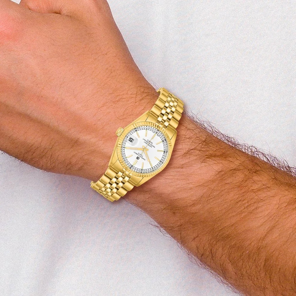 Charles-Hubert- Paris Mens Gold-Plated Stainless Steel Quartz Watch #3635-